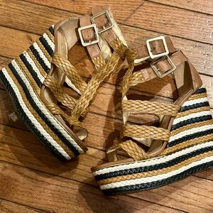 SCHUTZ Tan and Black god accent Striped Wedges Size 7
